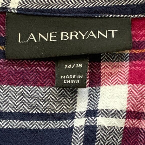 Lane Bryant Plaid Flannel Tie Waist Relaxed Button Front Tunic Top Sz 14/16 #55B - Picture 7 of 7